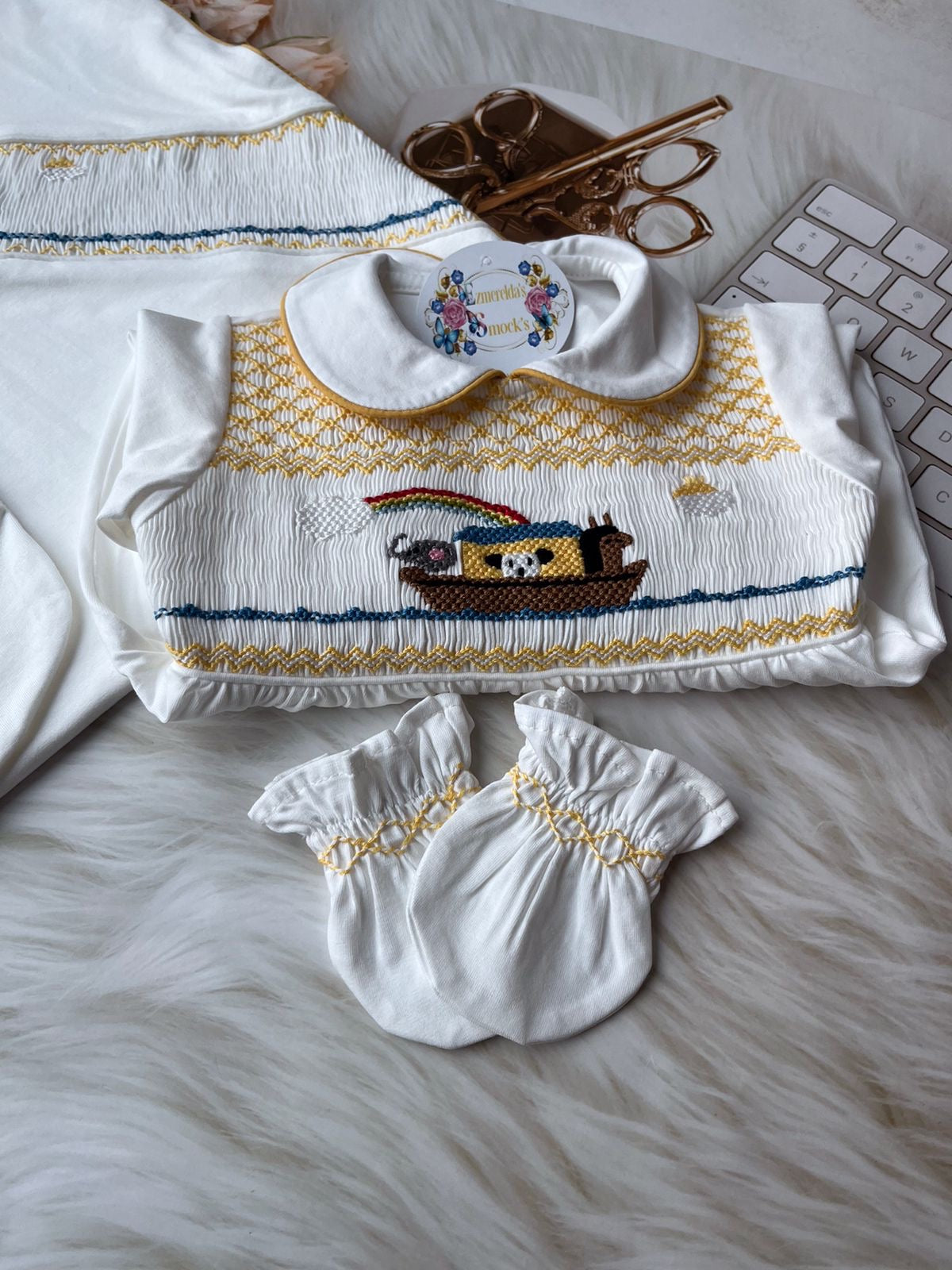 🌈 Noah’s Ark Smocked Baby Grow Set 🌈