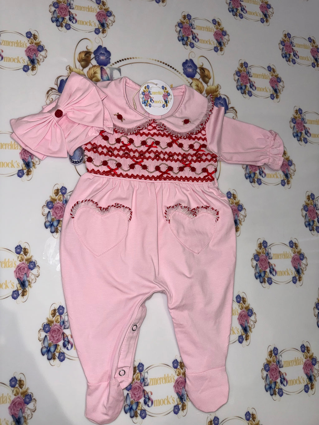 The Rosalie Heart Smocked Babygrow 🎀