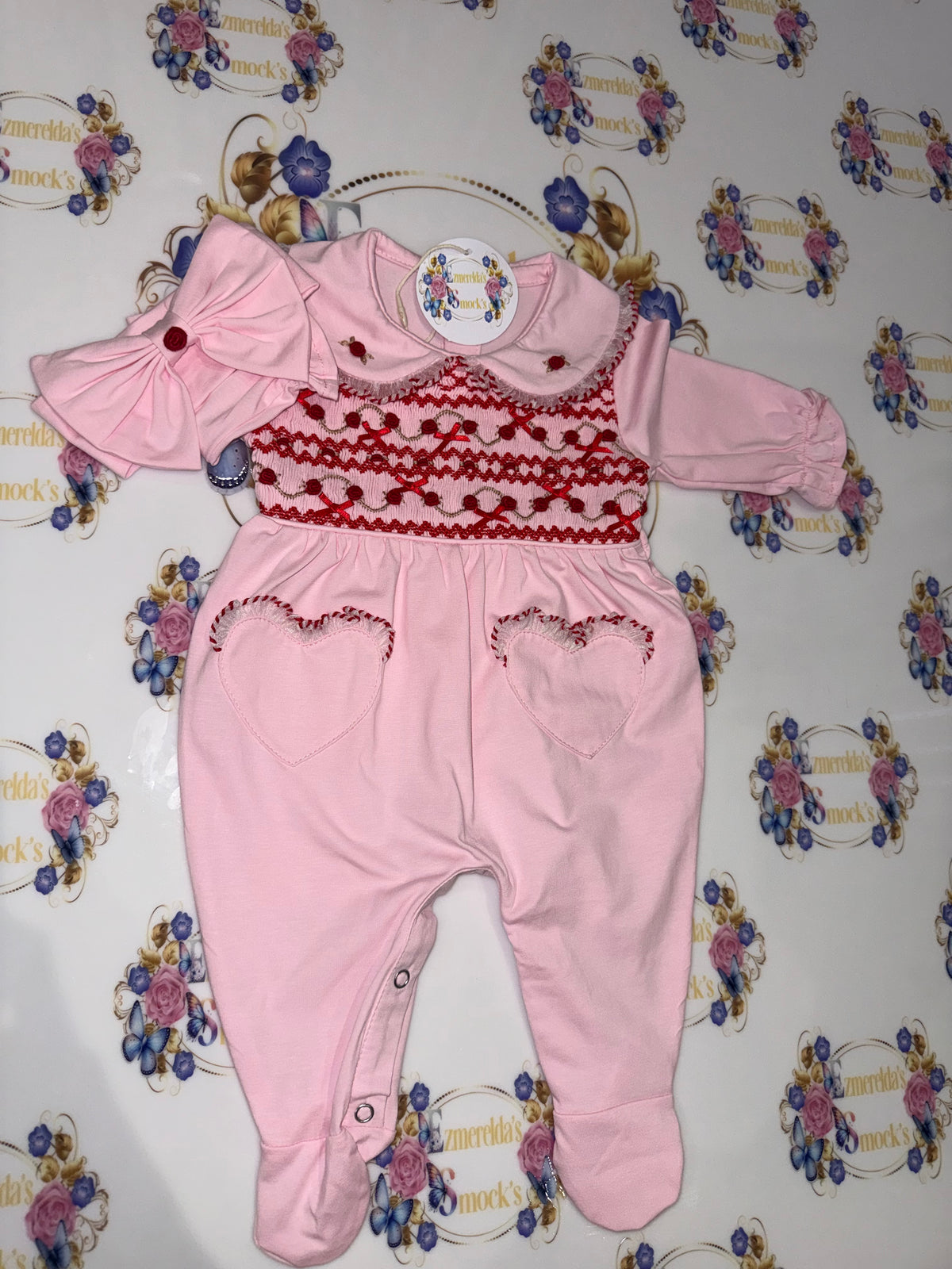 The Rosalie Heart Smocked Babygrow 🎀