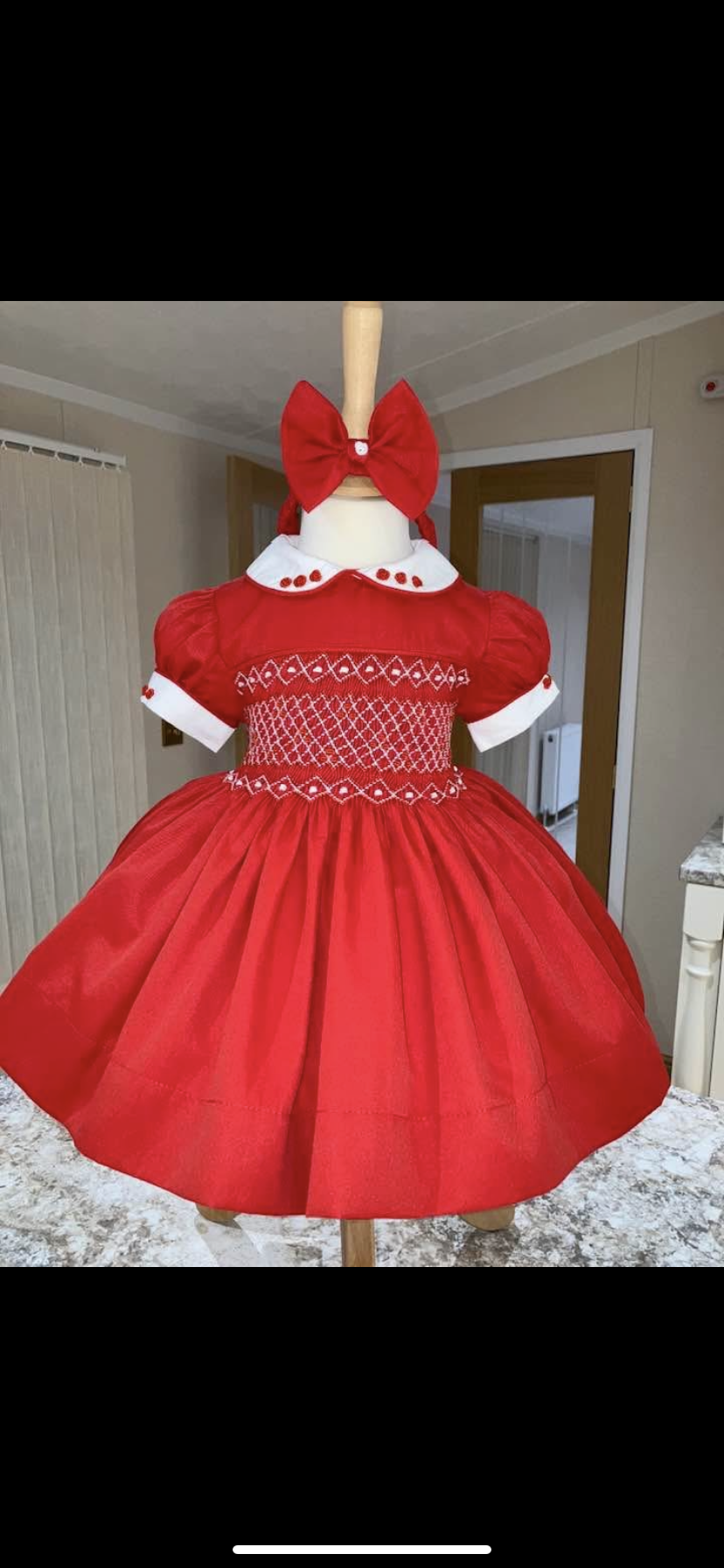 Girls’ Red & White Smocked Dress ❤️🤍✨