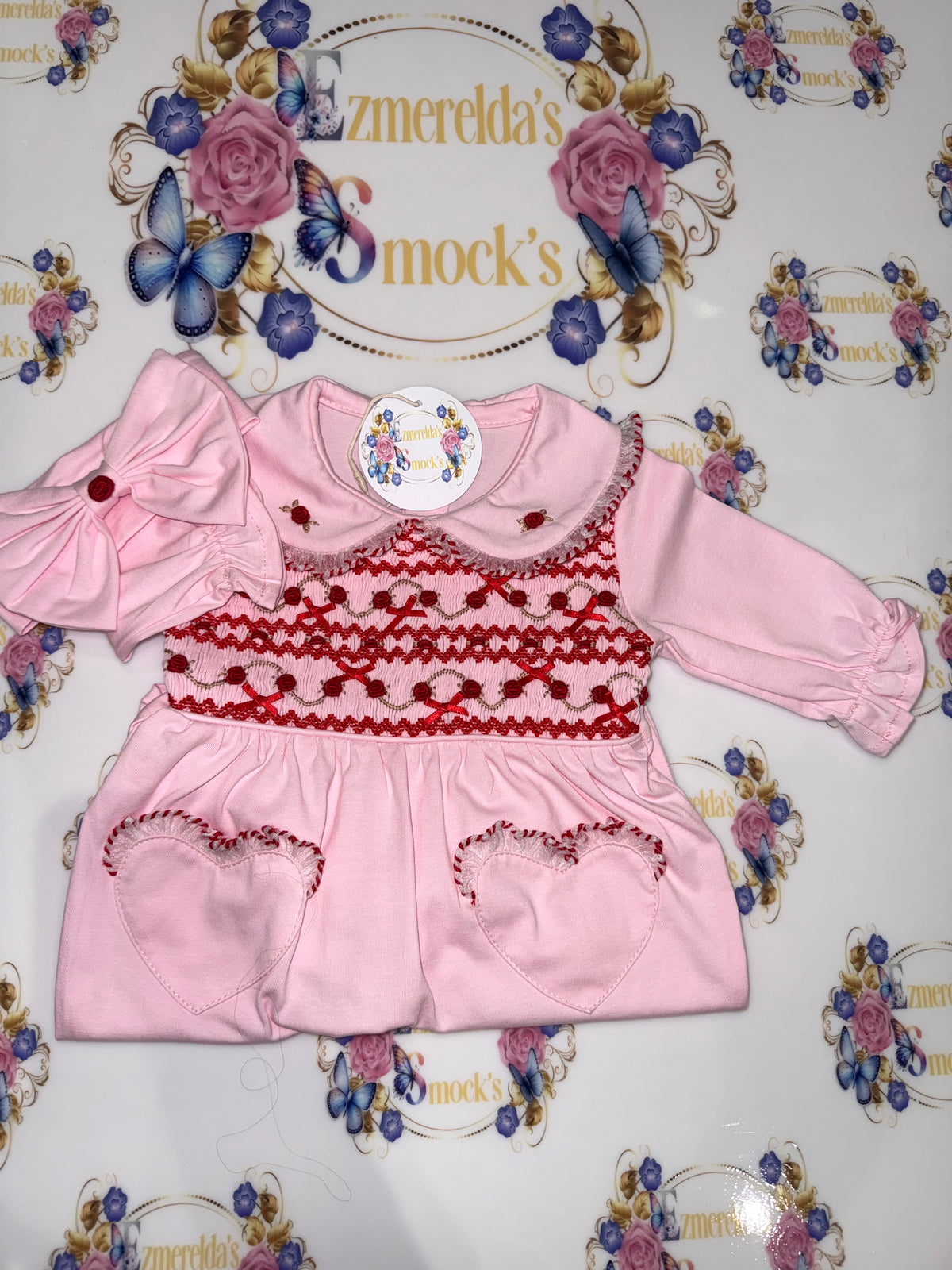 The Rosalie Heart Smocked Babygrow 🎀