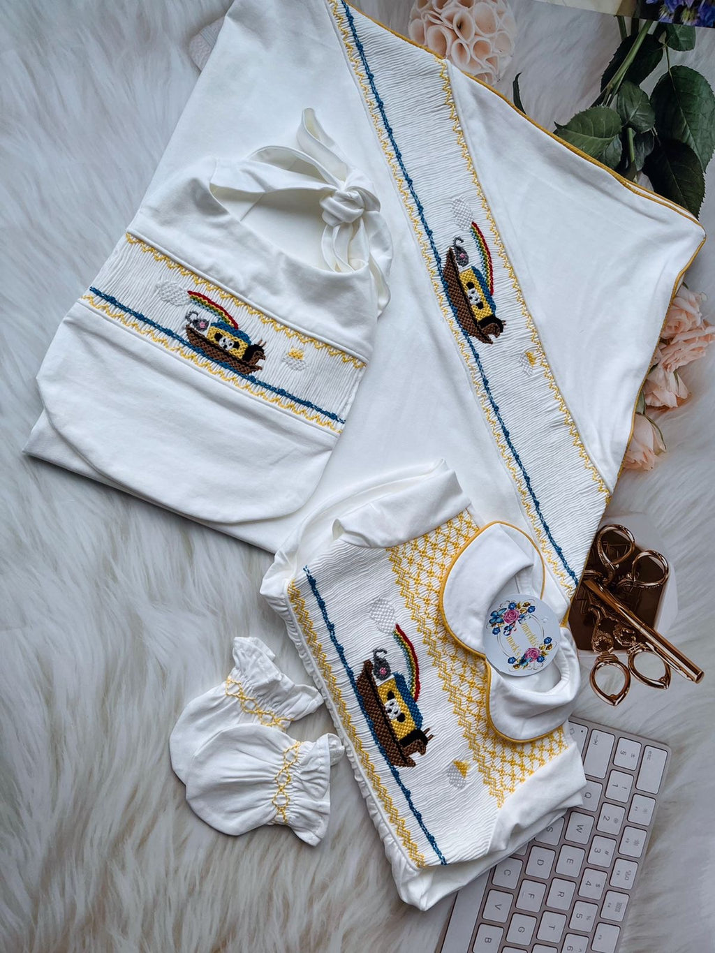 🌈 Noah’s Ark Smocked Baby Grow Set 🌈