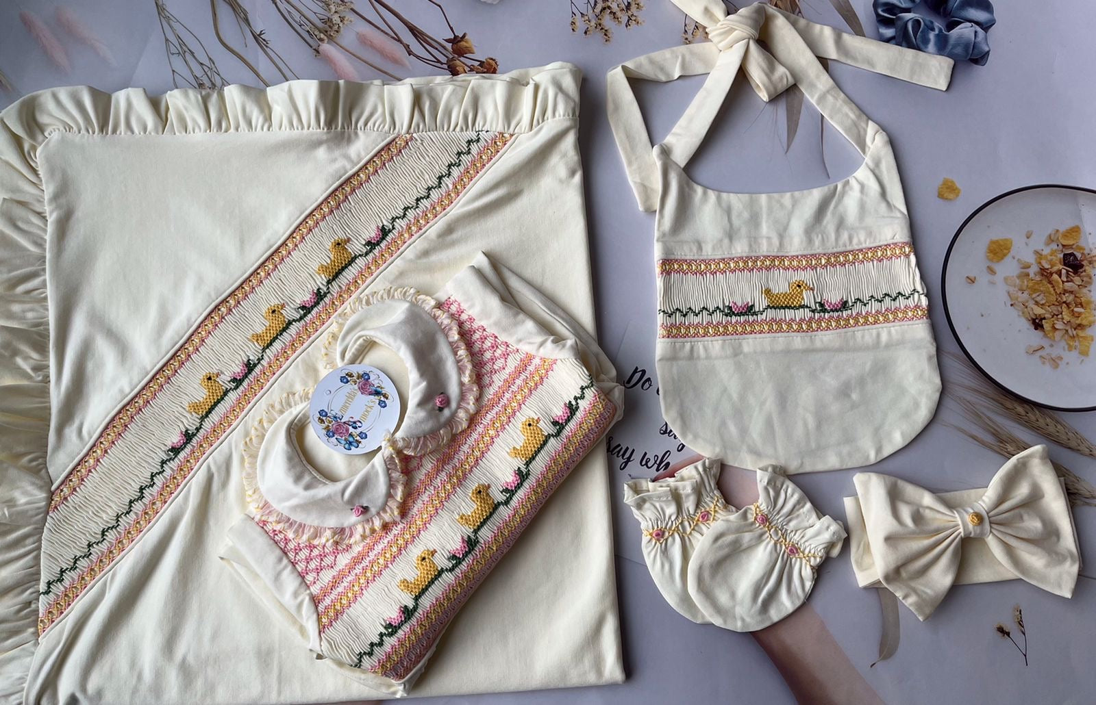 🐥 Luxury Hand-Smocked Duckling Pima Cotton Gift Set