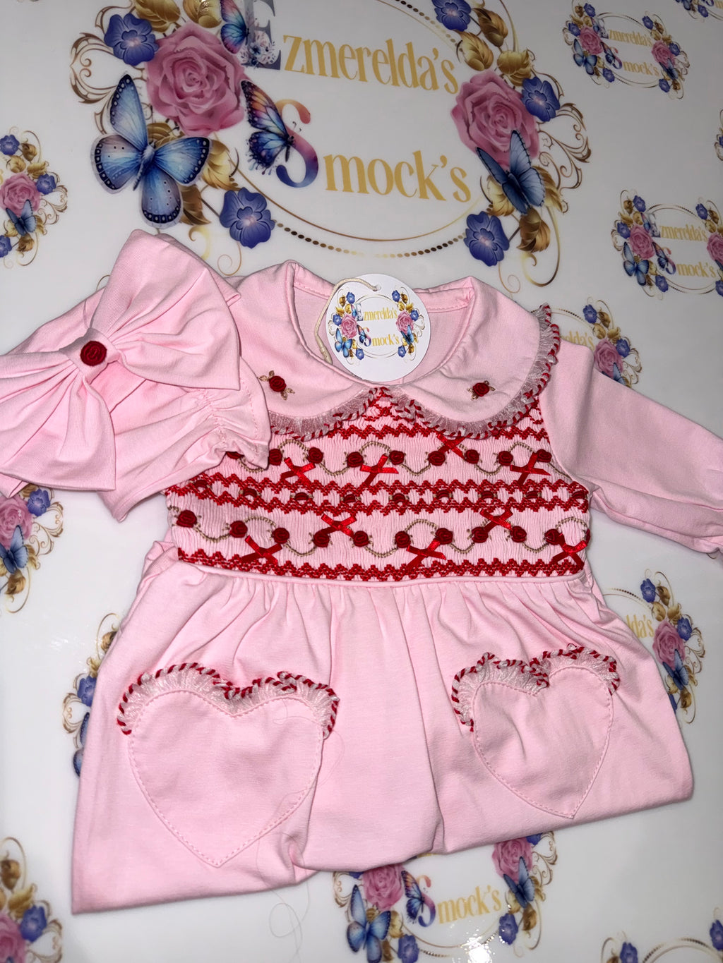 The Rosalie Heart Smocked Babygrow 🎀
