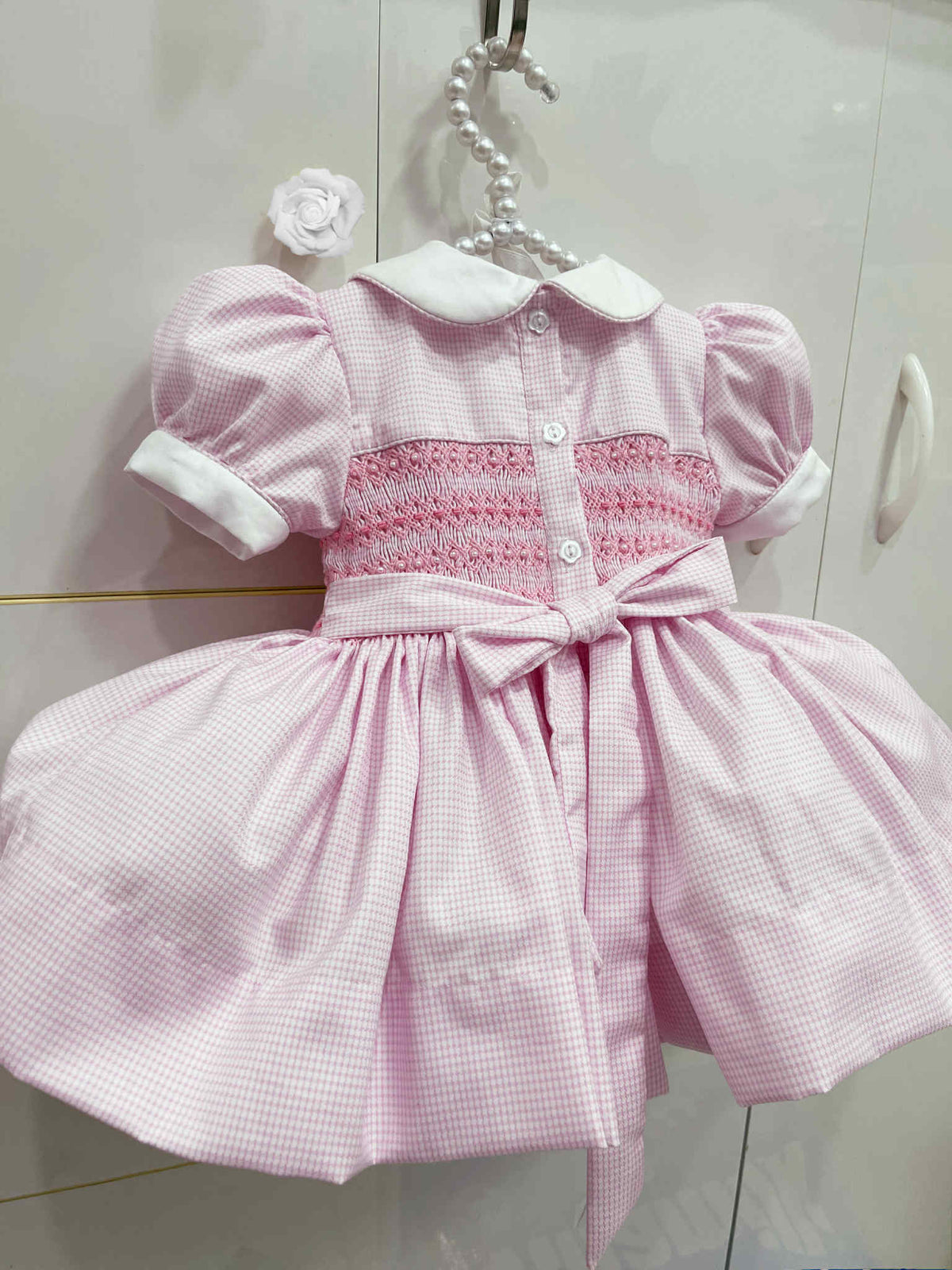 Girls’ Pink Pearl Smocked Dress 🩷✨