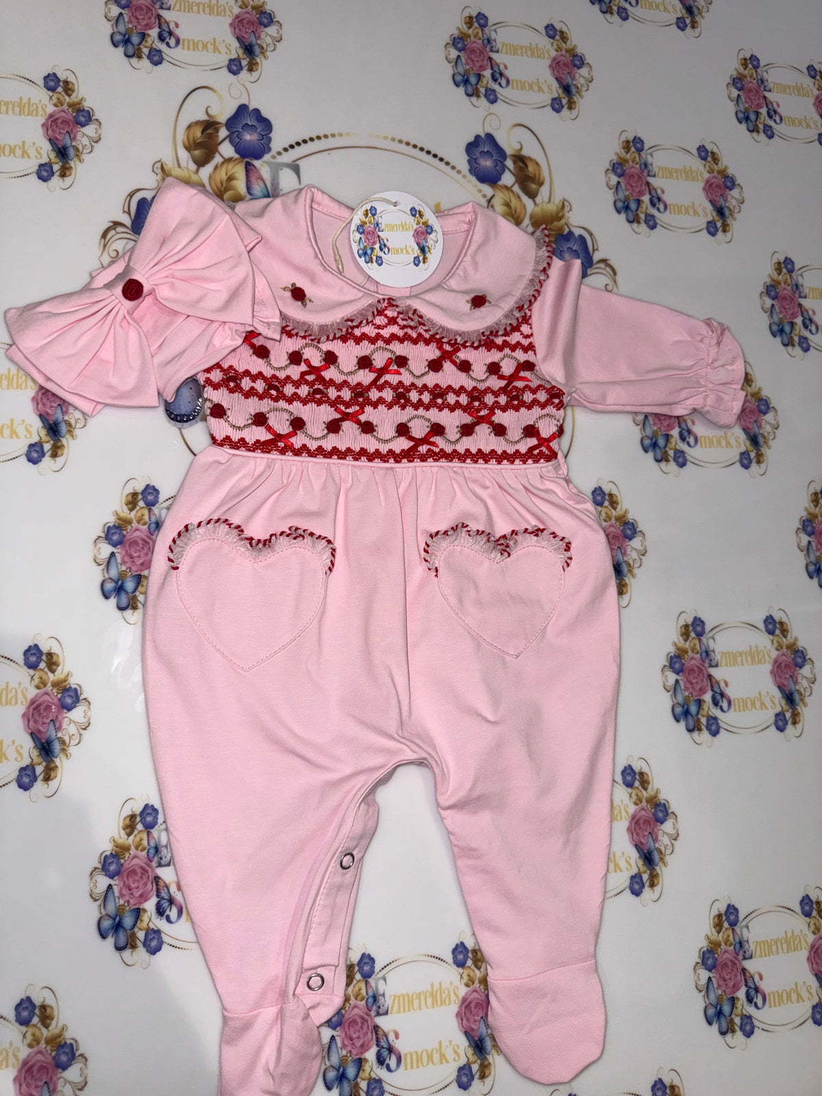 The Rosalie Heart Smocked Babygrow 🎀
