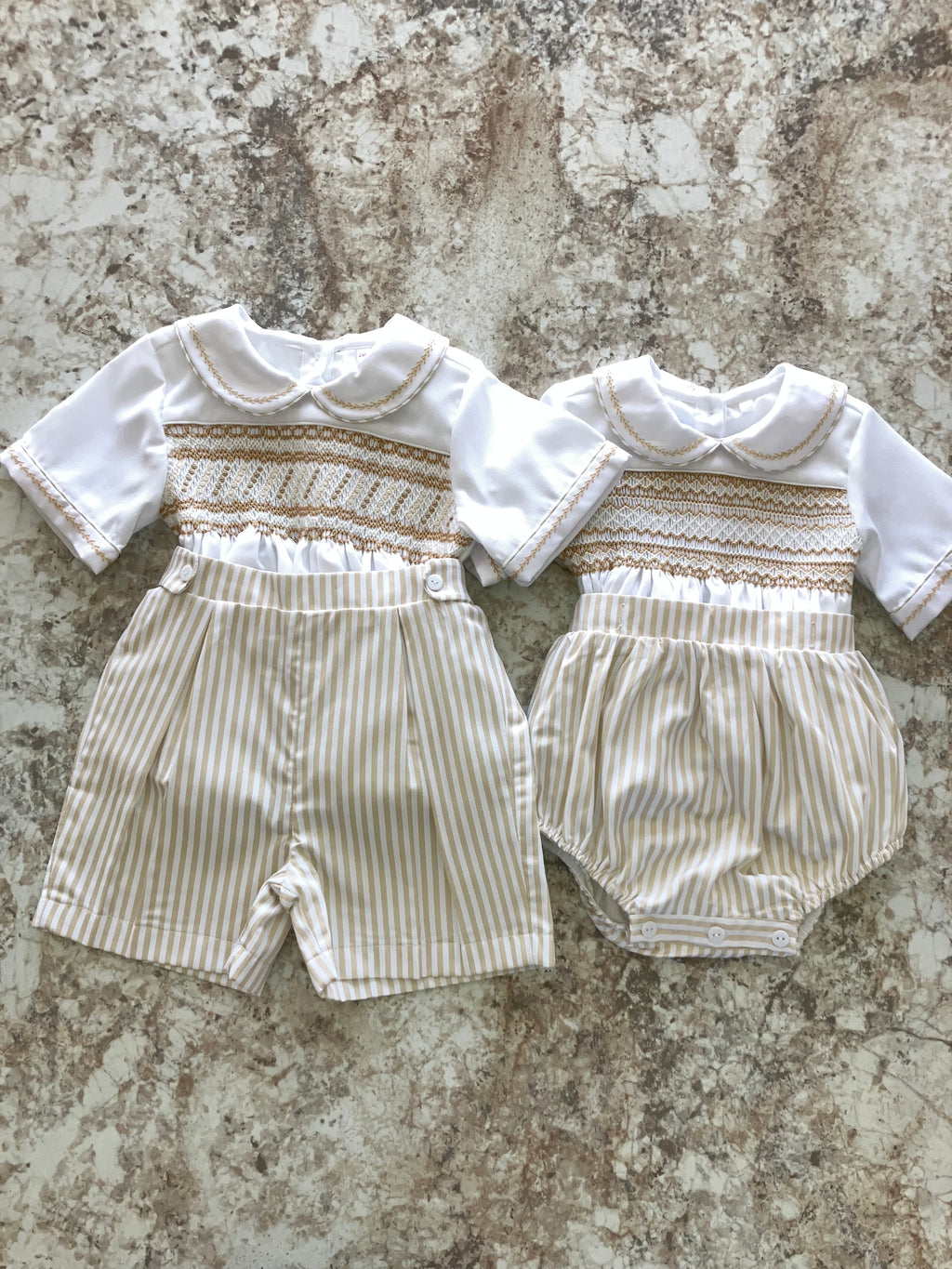 Boys’ Gold, Tan & Cream Smocked Suit 🤎✨