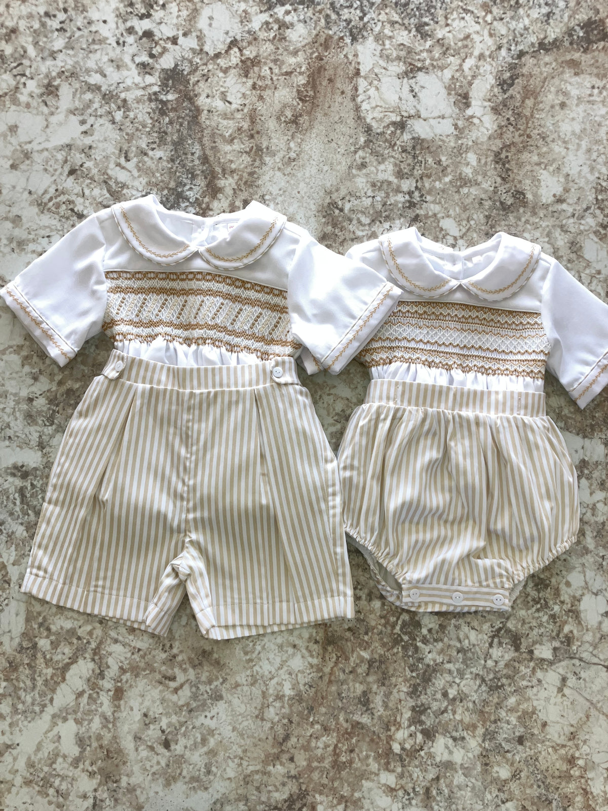 Boys’ Gold, Tan & Cream Smocked Suit 🤎✨