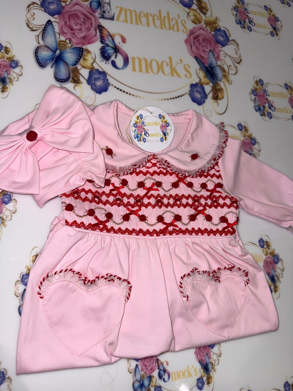The Rosalie Heart Smocked Babygrow 🎀