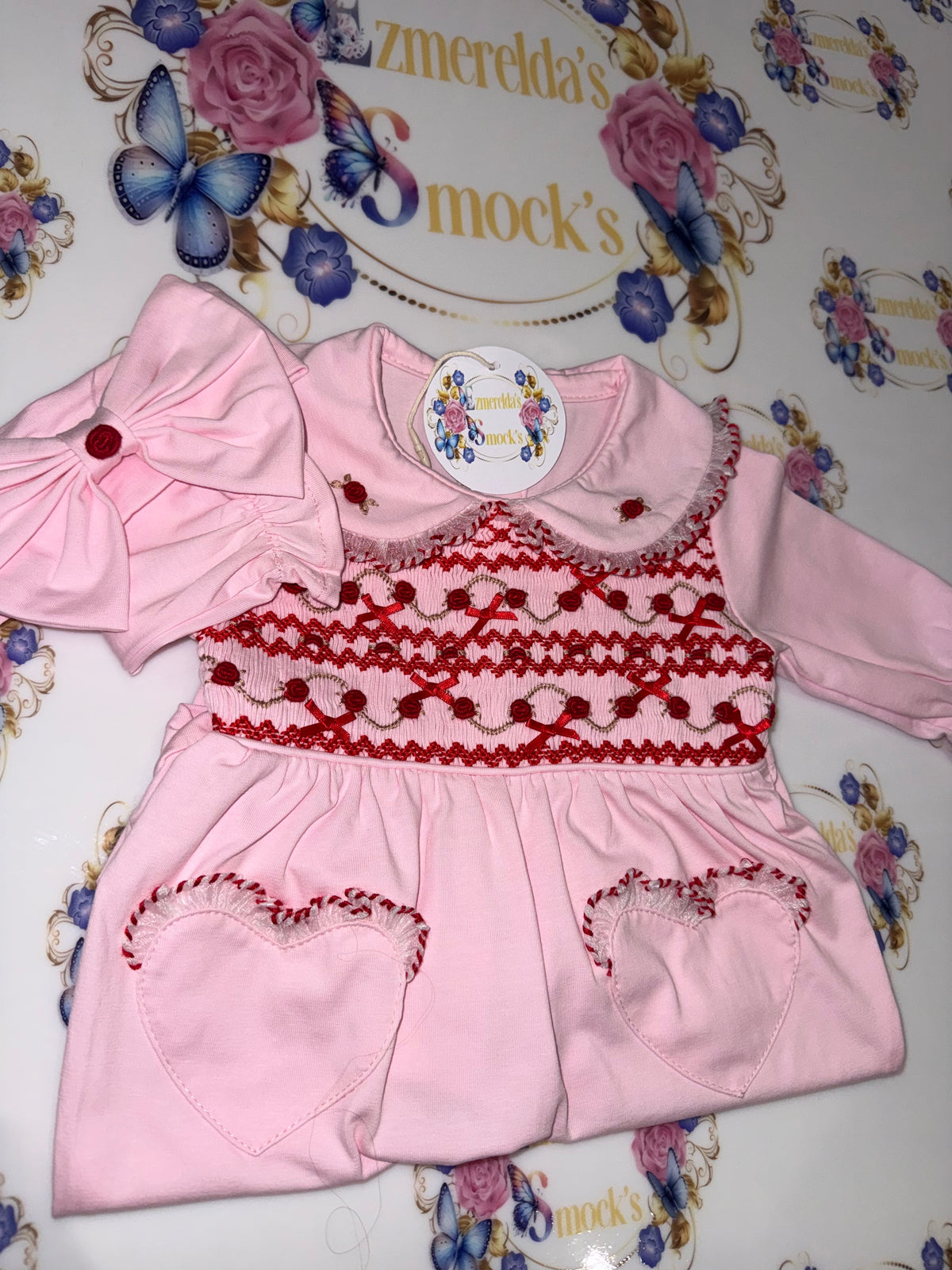 The Rosalie Heart Smocked Babygrow 🎀
