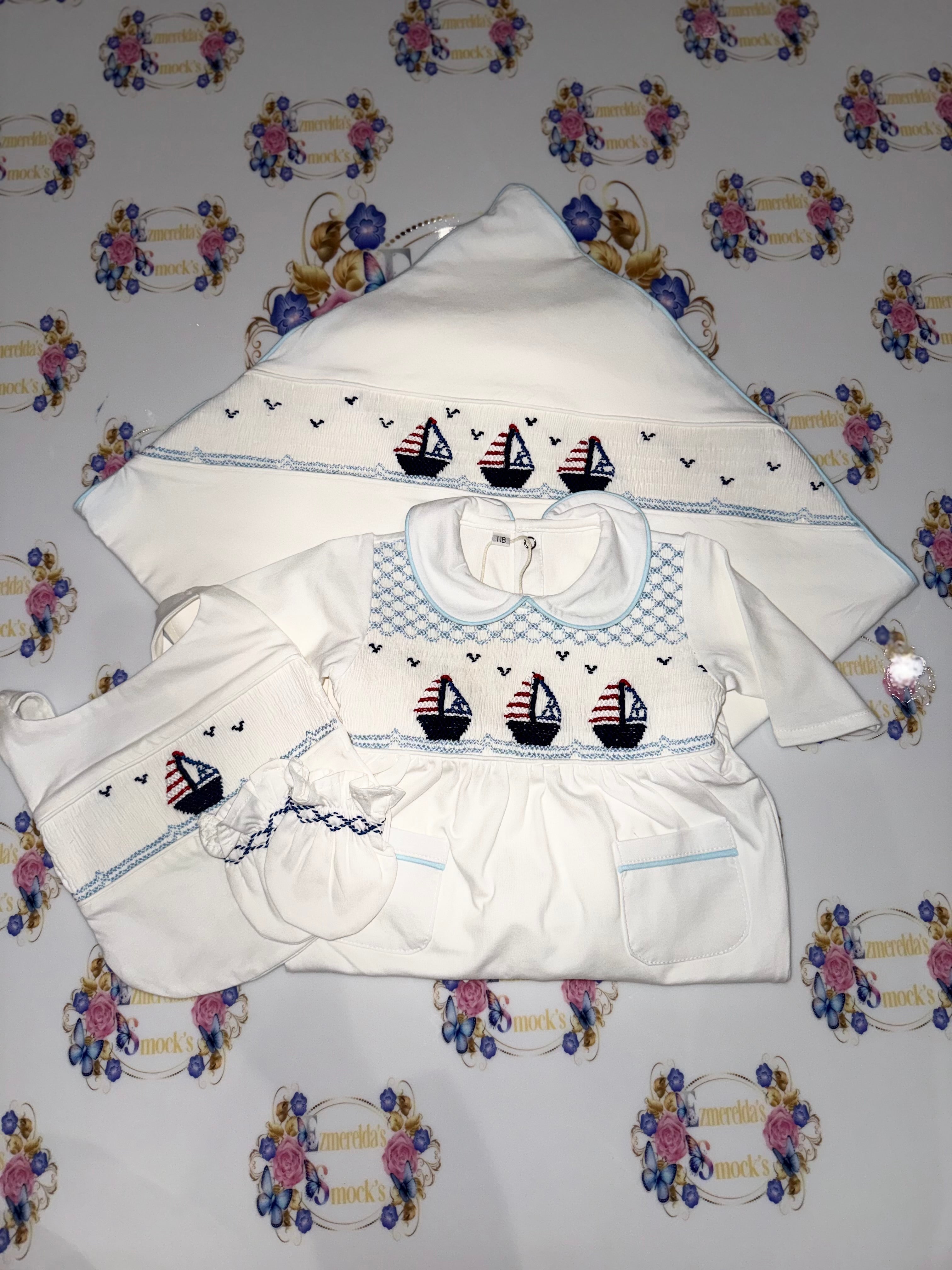 ⚓️ Sail Away Smocked Baby Grow Set ⚓️